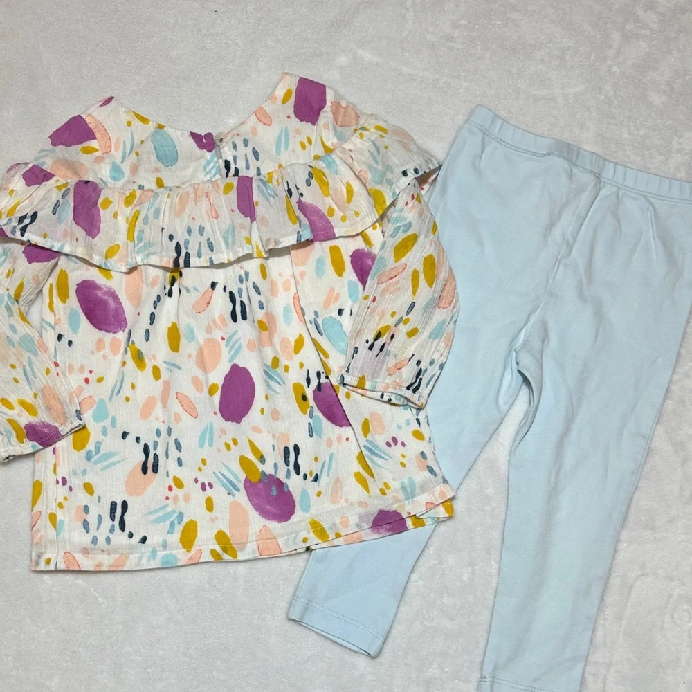 NWOT abstract top & pima leggings EUC black & white cardigan 2t